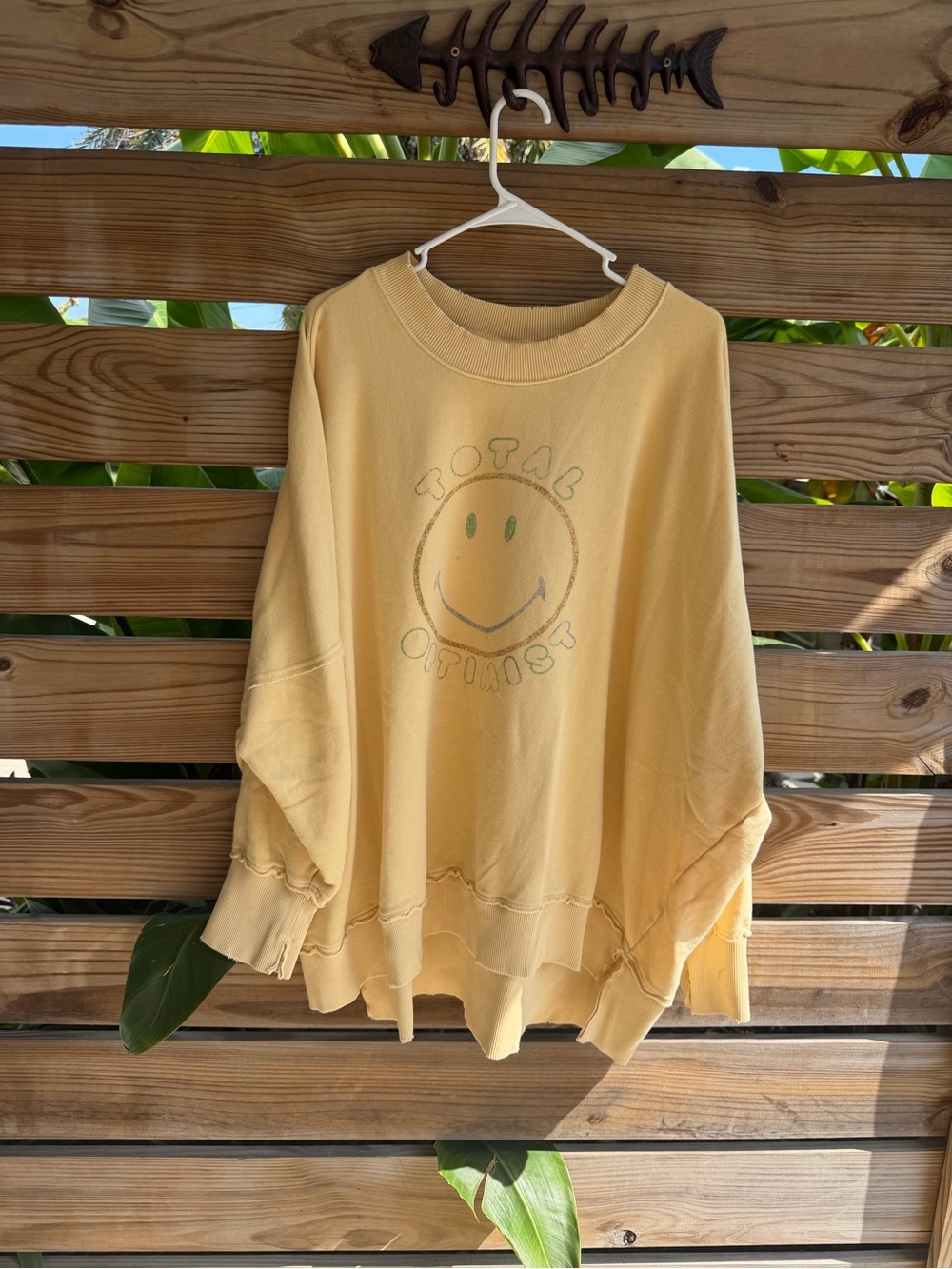 aerie Yellow 'Total Optimist' Smiley Crewneck Sweatshirt